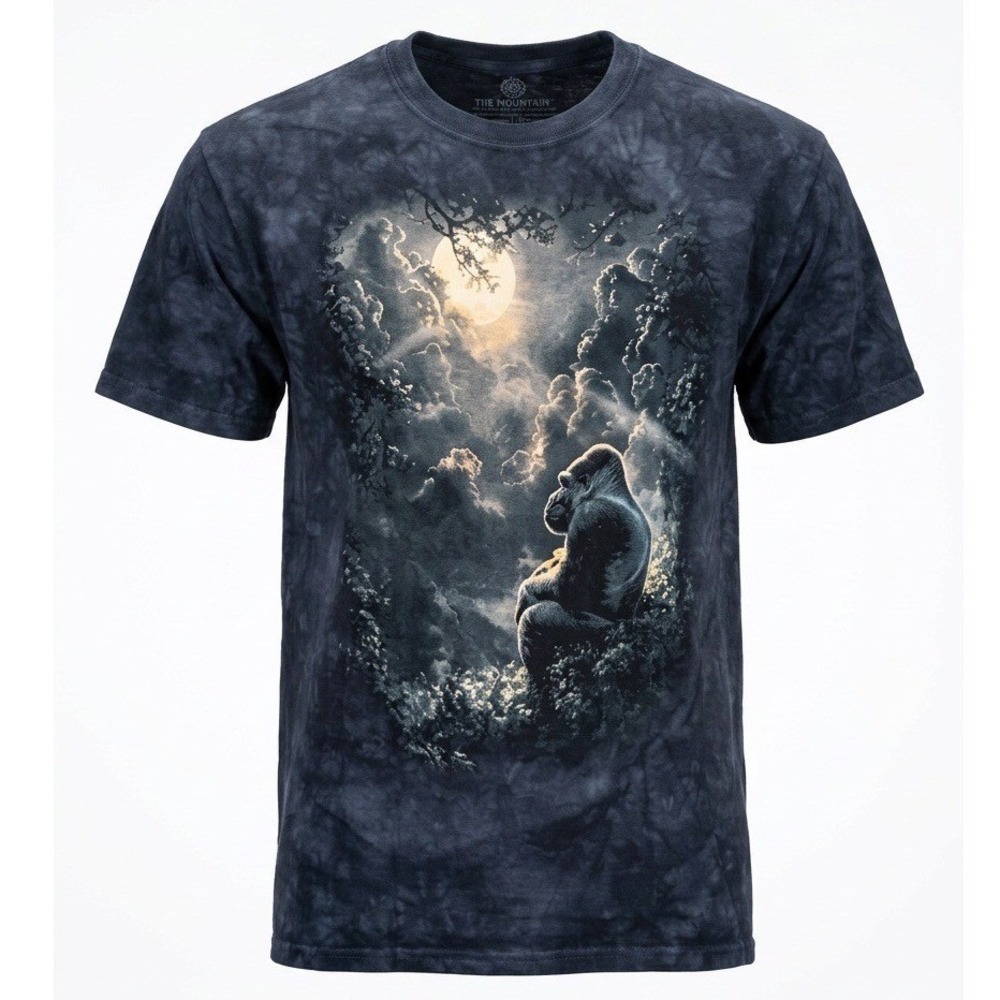 The Mountain Gorilla Moon Graphic T-Shirt Navy Tie Dye Mens Large Nature Tee